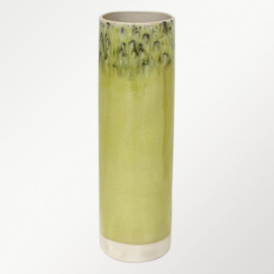 Tall Cylinder Olive Green Vase