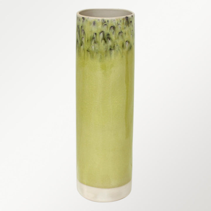 Tall Cylinder Olive Green Vase