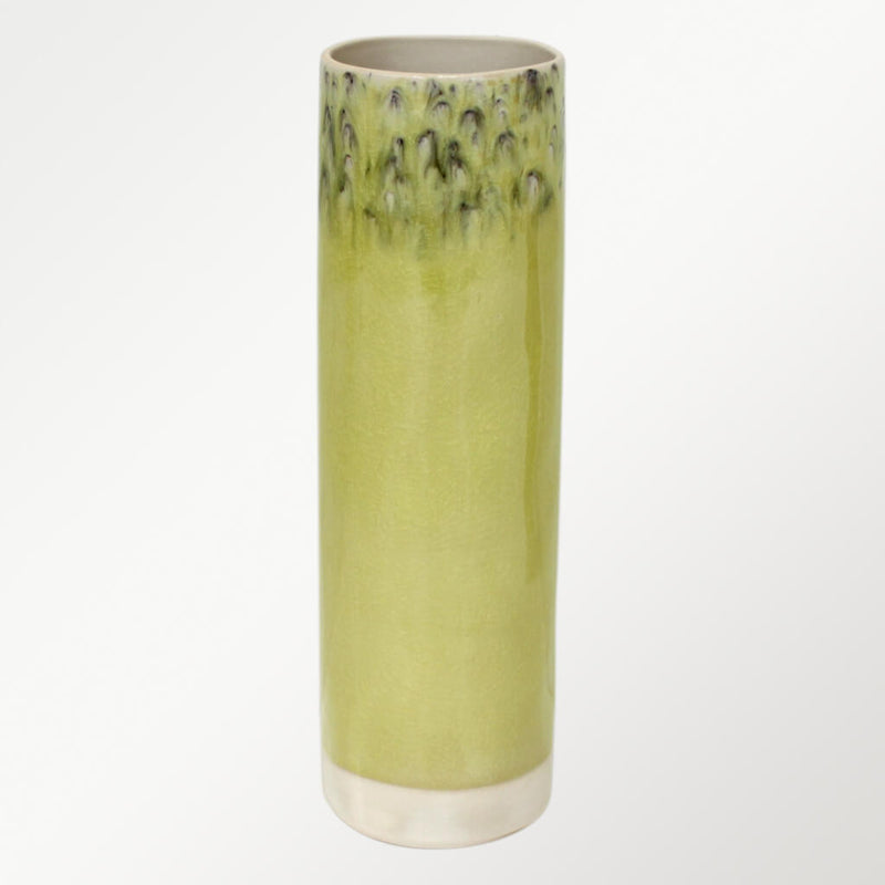 Tall Cylinder Olive Green Vase