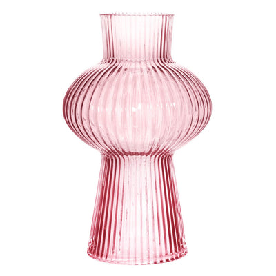 Tall Pink Ribbed Glass Vase