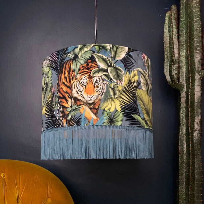 Tiger Velvet Lampshade with Fringing