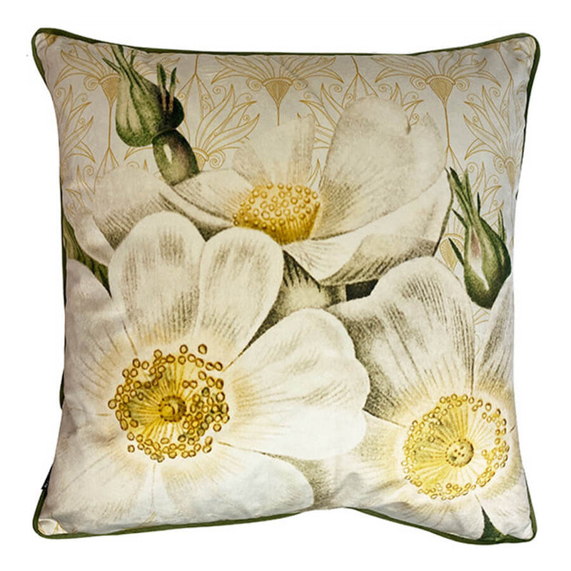 White Floral Velvet Cushion