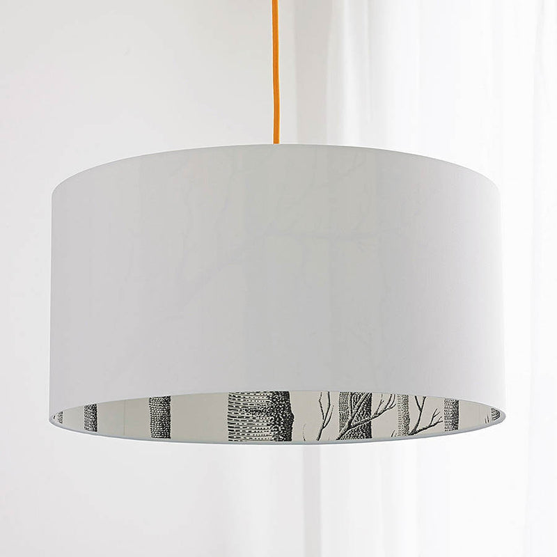White Lamp Shade with Woodland Lining