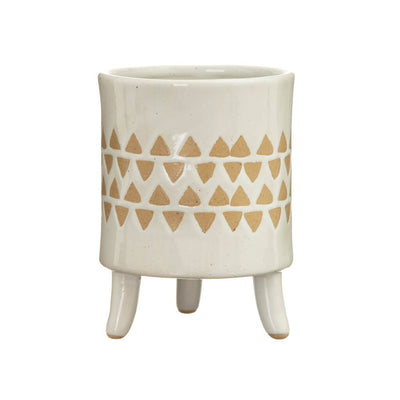 White Stoneware Planter with Legs