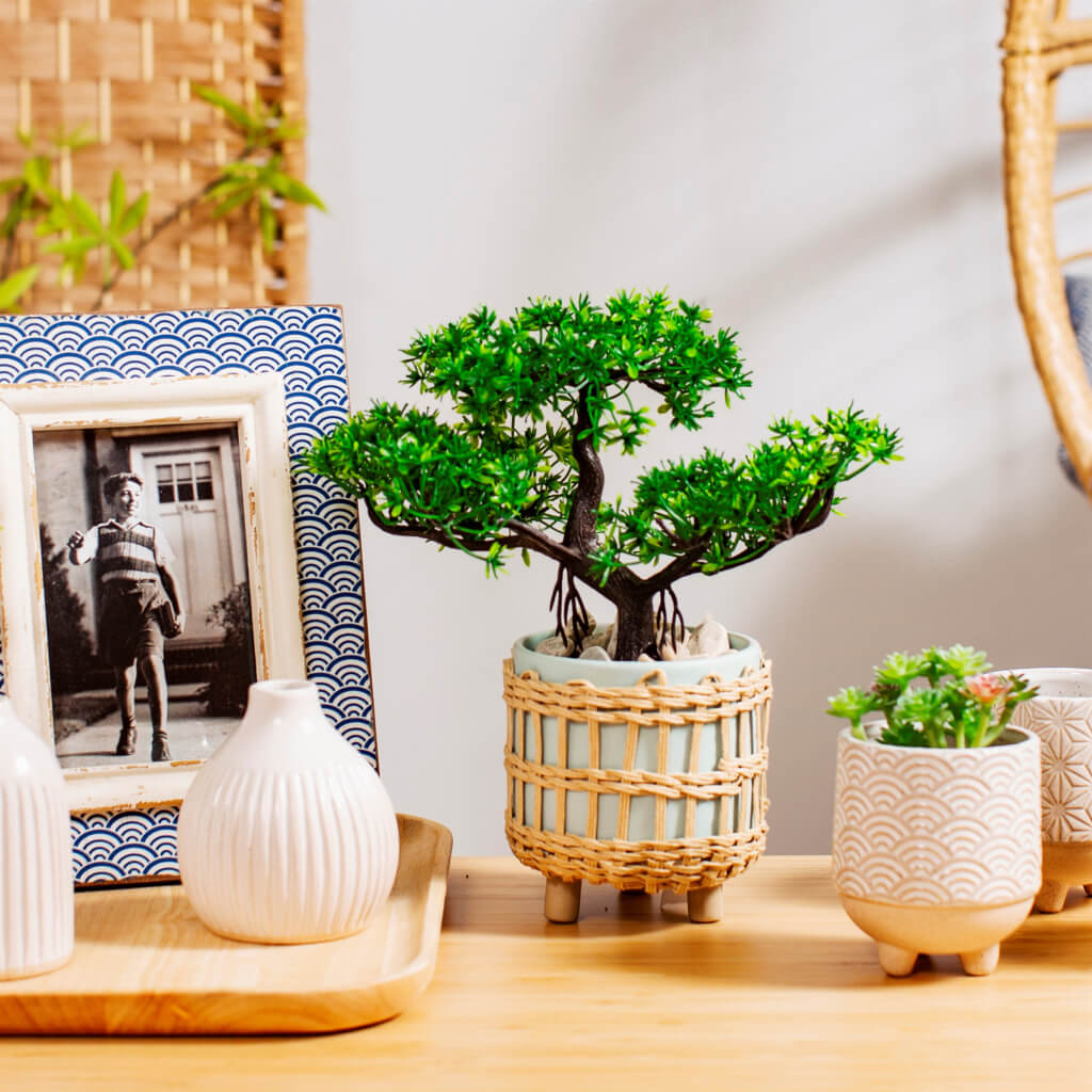 small woven plant pot Mint Green Woven Planter
