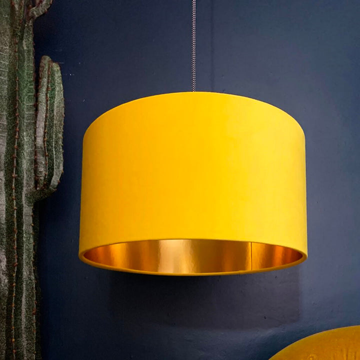 Yellow Velvet Lampshade With Gold Lining