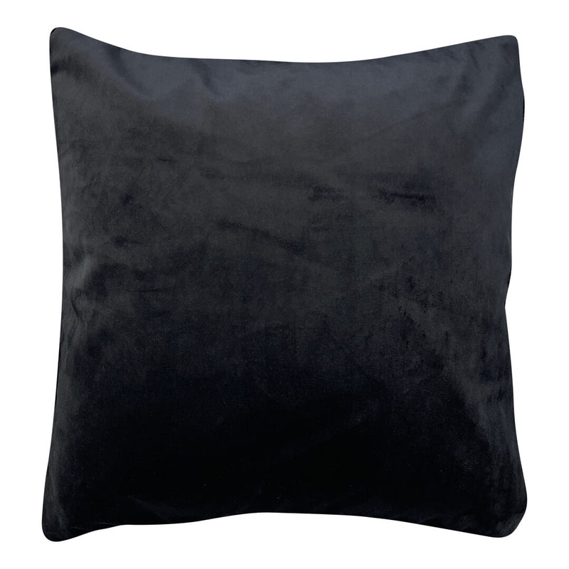 Black velvet backing of floral and monkeys cushion
