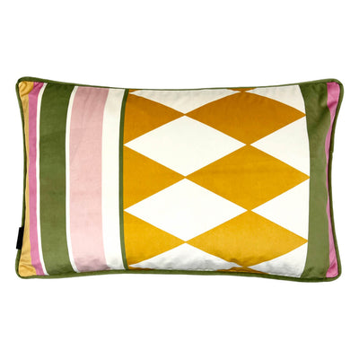 harlequin velvet rectangle cushion with piping