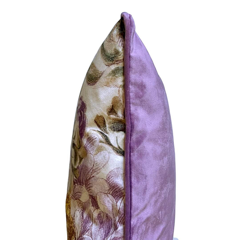Side view of  Lavender Blossoms Velvet Cushion