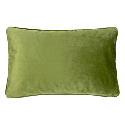 Light green velvet backing of harlequin cushion