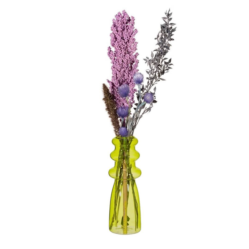 Olive green tipple glass vase with flowers