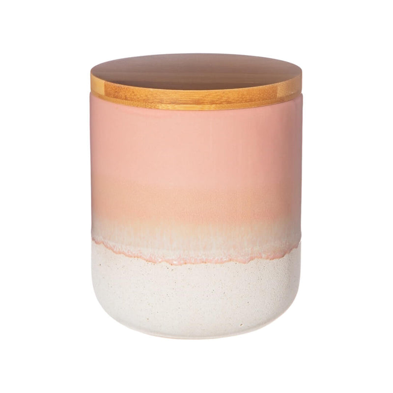 Pink Ombre glaze canister with bamboo lid